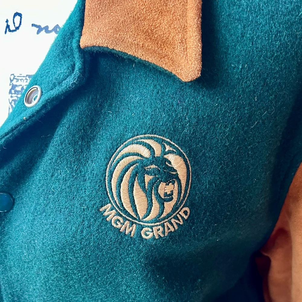 VINTAGE MGM GRAND CASINO LEATHER WOOL JACKET COAT SIZE SMALL - Picture 3 of 14